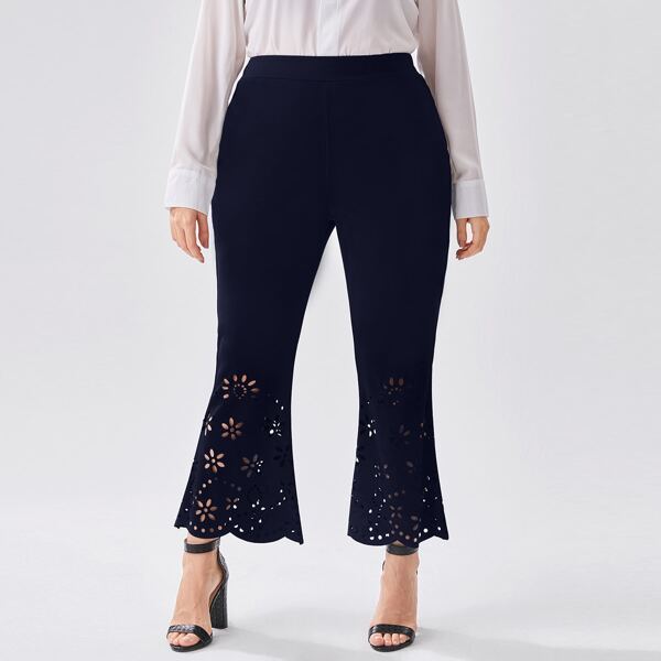 

Plus Laser Cut Flare Leg Pants, Navy blue