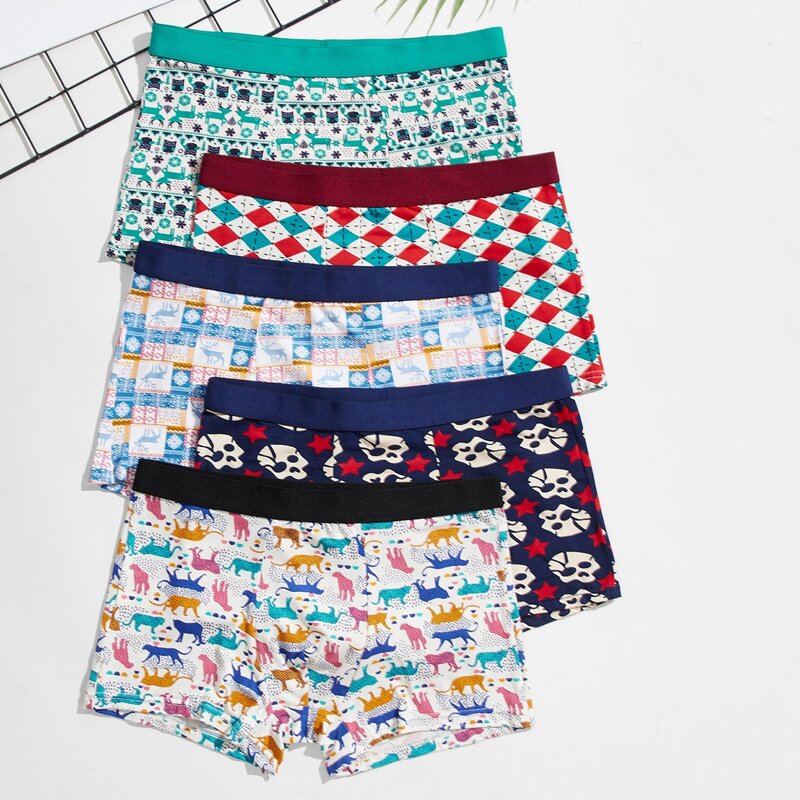 

Guys 5pcs Skull And Geo Print Boxer Brief, Multicolor