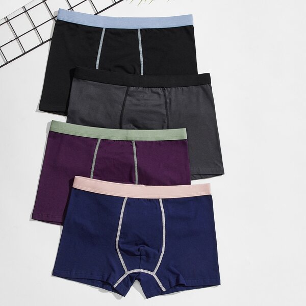 

Men 4pcs Contrast Tape Boxer Brief, Multicolor