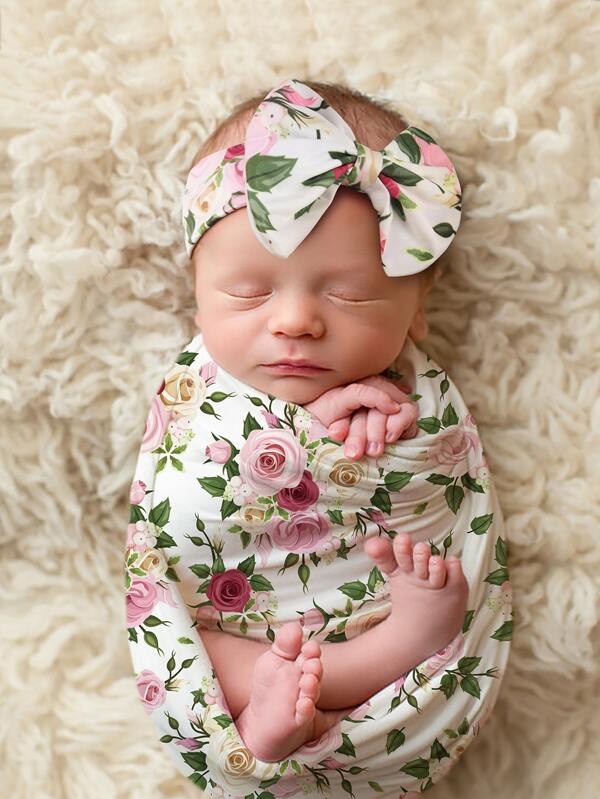 Newborn Photography Girl Floral Wrap Blanket & Headband SHEIN USA