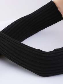 1 双纯色条纹休闲街头风格聚丙烯腈针织提花 Y2K 学院风别致手臂保暖手套，长袖口设计，时尚保暖，适合秋冬日常装扮 - 黑色 - 查看 3