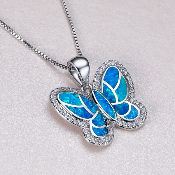 

Butterfly Charm Necklace, Blue
