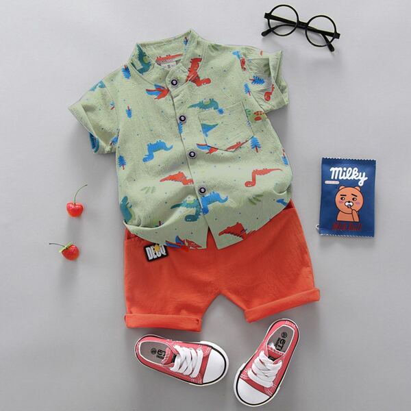 

Toddler Boys Cartoon Dinosaur Print Shirt & Shorts, Multicolor