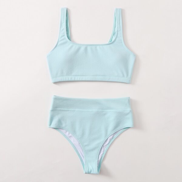 

Plain High Waisted Bikini Swimsuit, Baby blue