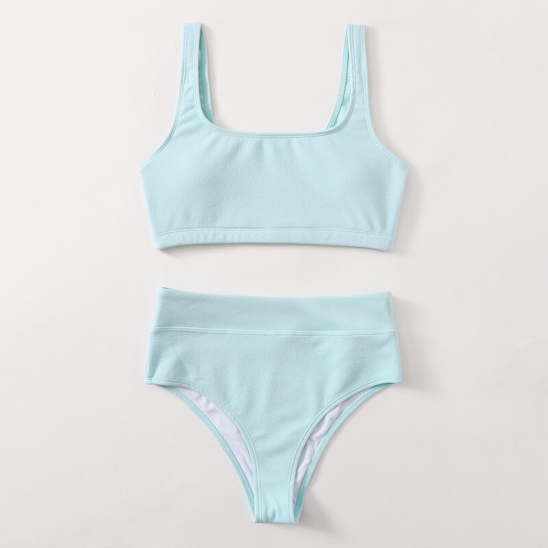 

Plain High Waisted Bikini Swimsuit, Baby blue