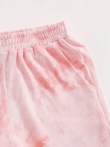 SHEIN Leap Crew 青少年女孩扎染t恤與網球短褲套裝 - 淺粉色 - 查看 3