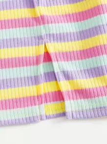 SHEIN Vestido De Punto De Rayas Coloridas Con Aberturas Para Niña Adolescente - Multicolor - Ver 4