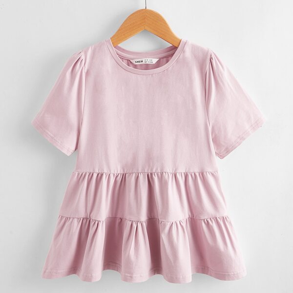 

Girls Flounce Hem Solid Tee, Baby pink