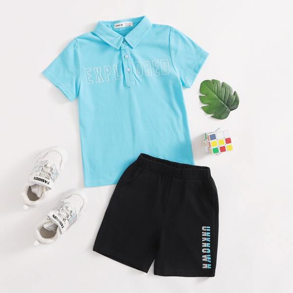 

Toddler Boys Letter Graphic Polo Shirt and Shorts Set, Multicolor