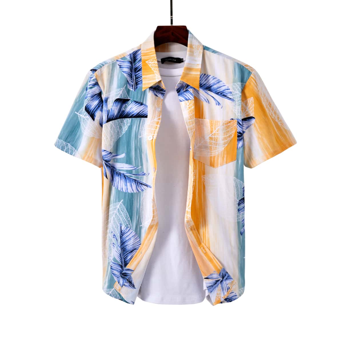 

Guys 1pc Leaf Print Pocket Shirt, Multicolor