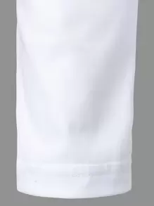 Manfinity Homme Men Half Placket Solid Polo Shirt, For Fall, Long Sleeve Top - White - View 4