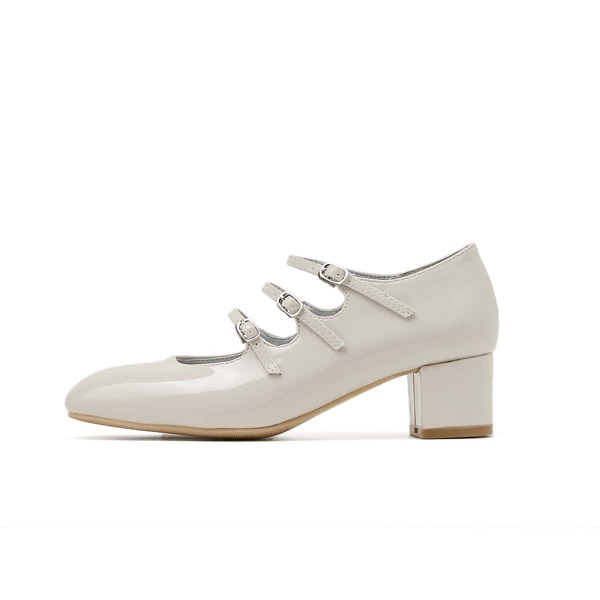 

Patent Buckle Strap Mary Jane Pumps, Beige