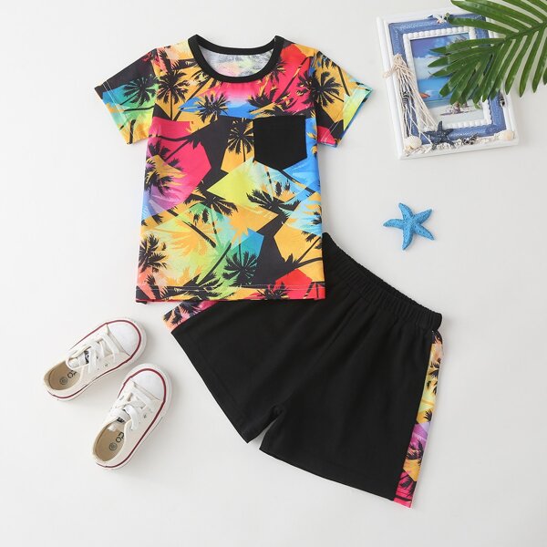

Toddler Boys Tropical Print Tee With Track Shorts, Multicolor