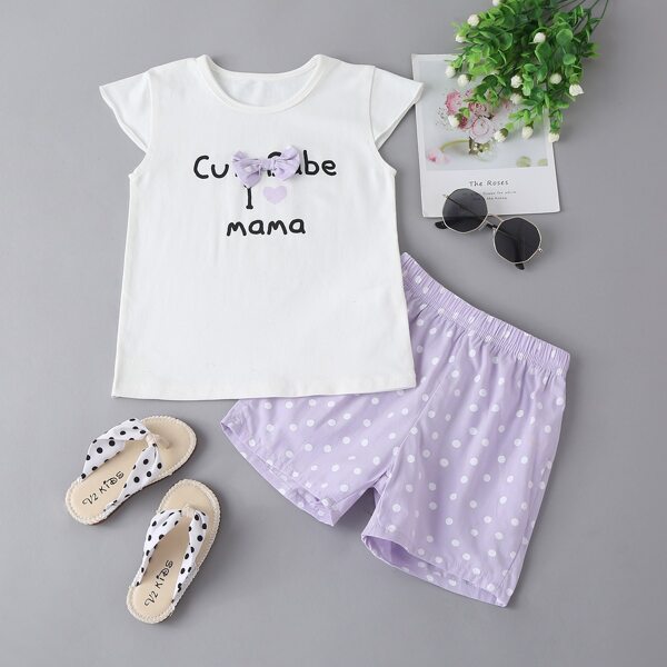 

Toddler Girls Bow Front Heart & Slogan Graphic Tee & Shorts, Multicolor