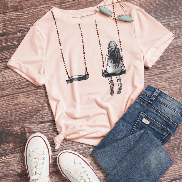 

Figure Graphic Round Neck Tee, Baby pink