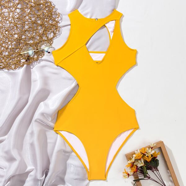 

с разрезом Одноцветный Сексуальный слитный, Жёлтые