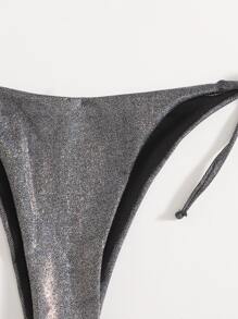 Metallic Halter Tie Side Bikini Set - Blue - View 5