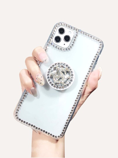 1pc Rhinestone Decor Diamond Case Compatible With iPhone With 1pc Rhinestone Airbag Bracket