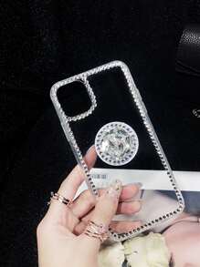 1入組水鑽裝飾鑽石手機殼兼容iPhone帶1入組水鑽安全氣囊支架 - 白色 - 查看 3