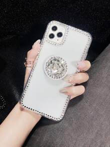 1入組水鑽裝飾鑽石手機殼兼容iPhone帶1入組水鑽安全氣囊支架 - 白色 - 查看 6