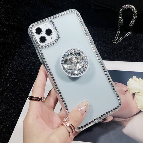 

1шт чехол для iPhone со стразами и 1шт кронштейном подушки безопасности со стразами, Белый