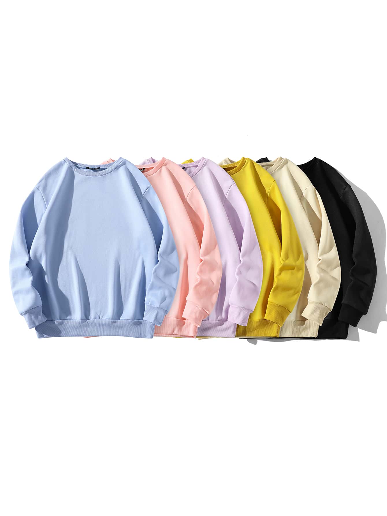 1pc Round Neck Solid Sweatshirt - Baby Pink - View 5