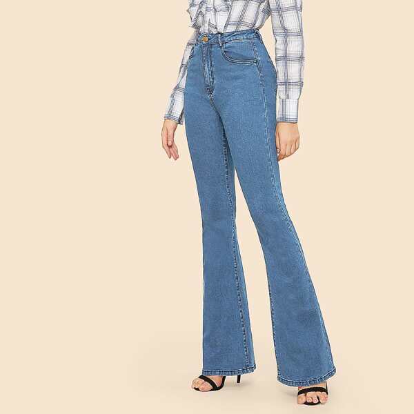 

High Waisted Flare Hem Skinny Jeans, Medium wash