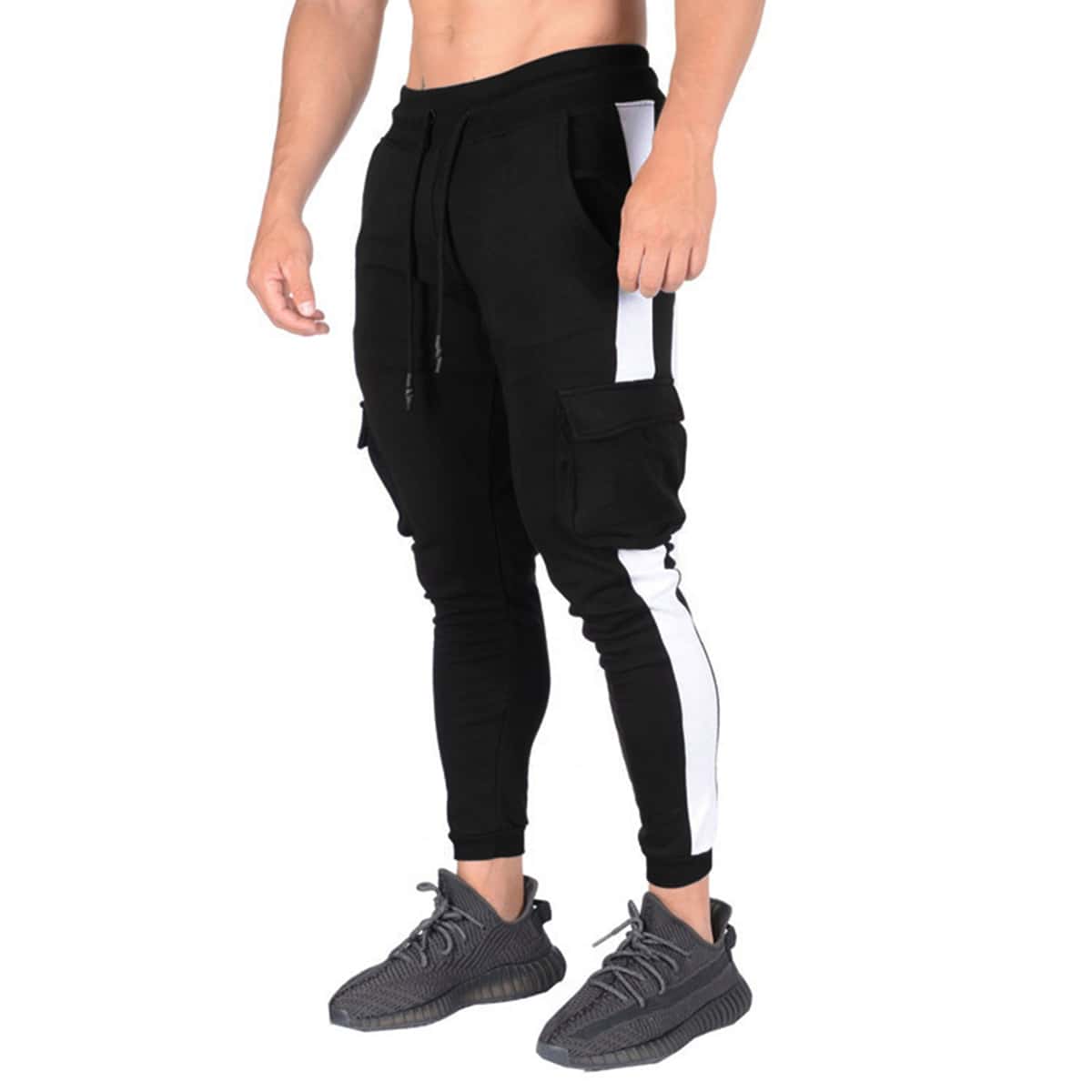 

Guys Side Panel Flap Pocket Sweatpants, Black
