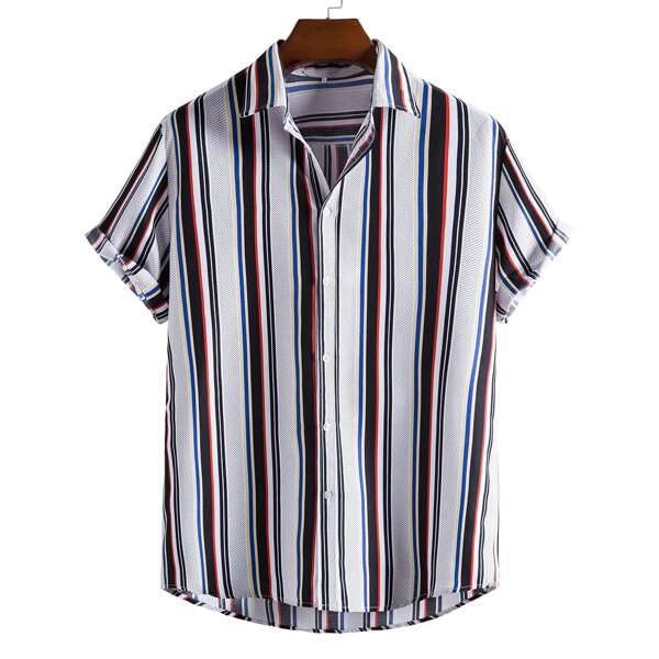 

Men Vertical Striped Button Through Shirt, Multicolor