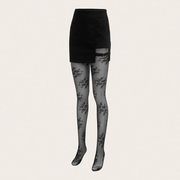 

Flower Pattern Tights, Black