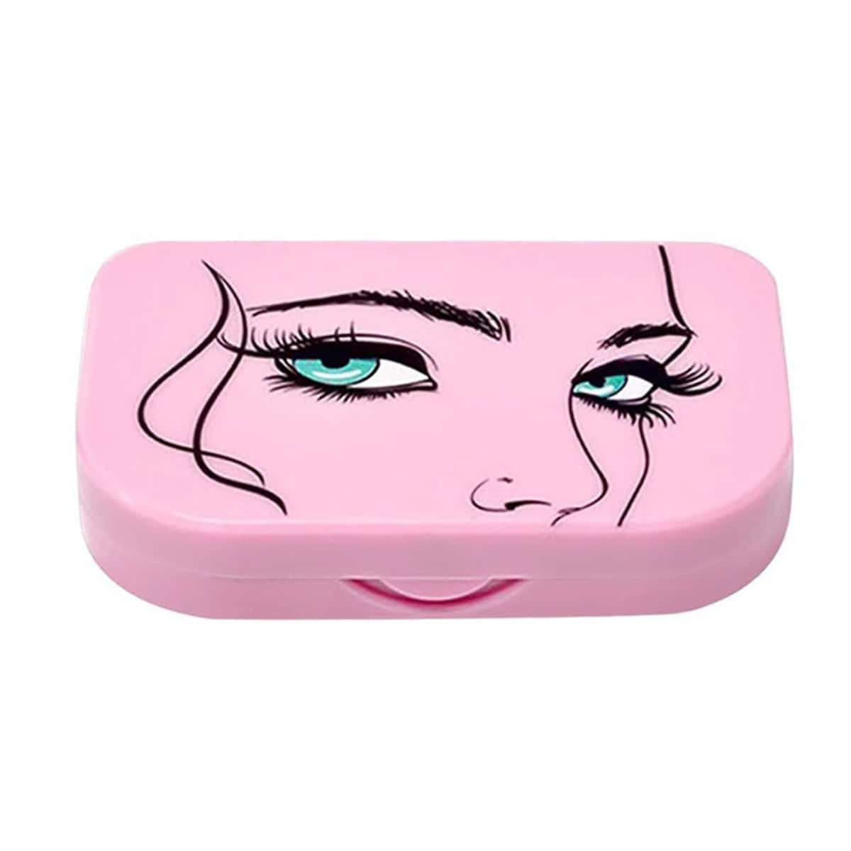 

1pc Fake Eyelash Storage Box With Mirror, Pink