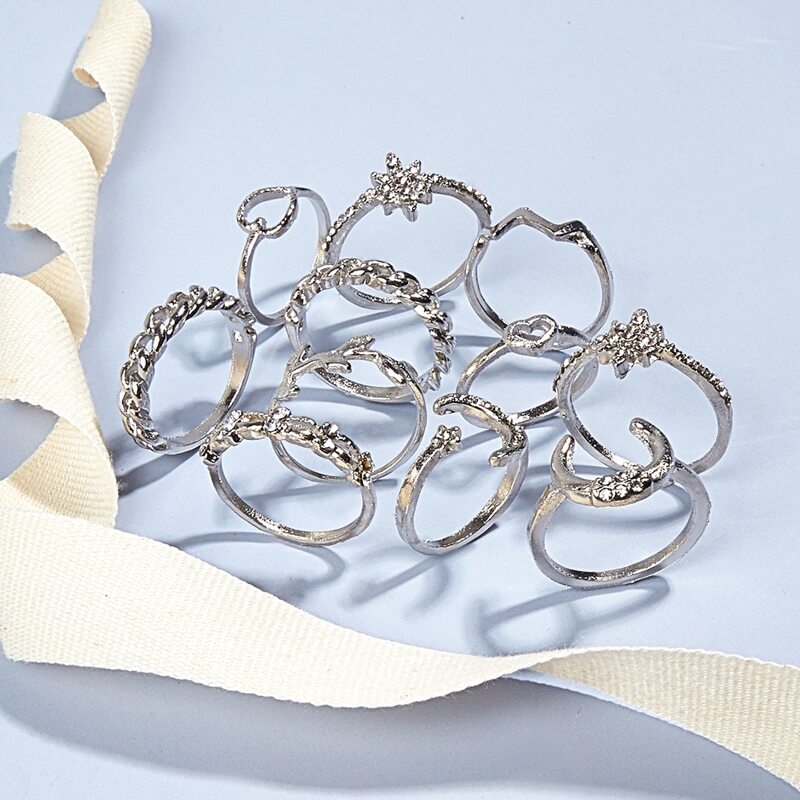 

11pcs Rhinestone Decor Ring, Silver