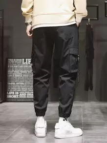 Manfinity Pantalones cargo de cintura con cordón con bolsillo - Negro - Ver 2