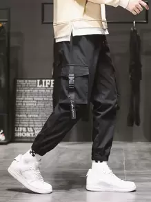 Manfinity Pantalones cargo de cintura con cordón con bolsillo - Negro - Ver 4
