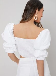 SHEIN Puff Sleeve Top - White - View 2