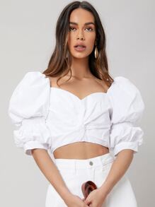 SHEIN Puff Sleeve Top - White - View 3