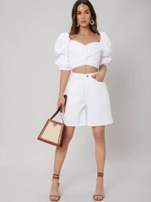 SHEIN Puff Sleeve Top - White - View 4