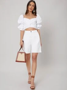 SHEIN Puff Sleeve Top - White - View 6
