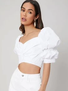 SHEIN Puff Sleeve Top - White - View 9