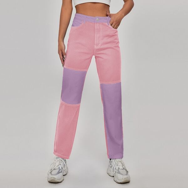 

High Waist Color Block Jeans, Multicolor