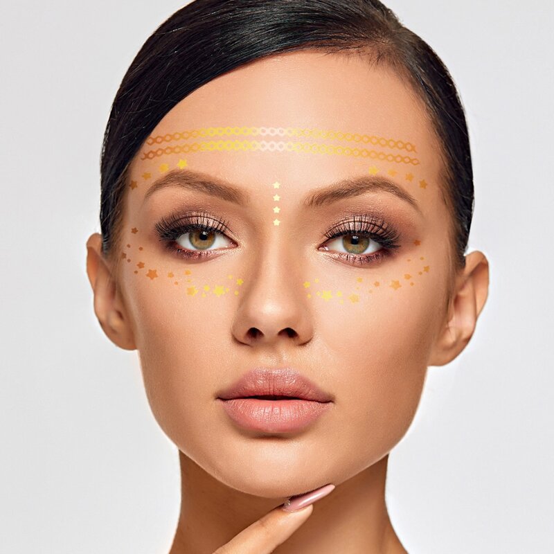 

1sheet Star Pattern Facial Tattoo Sticker, Gold