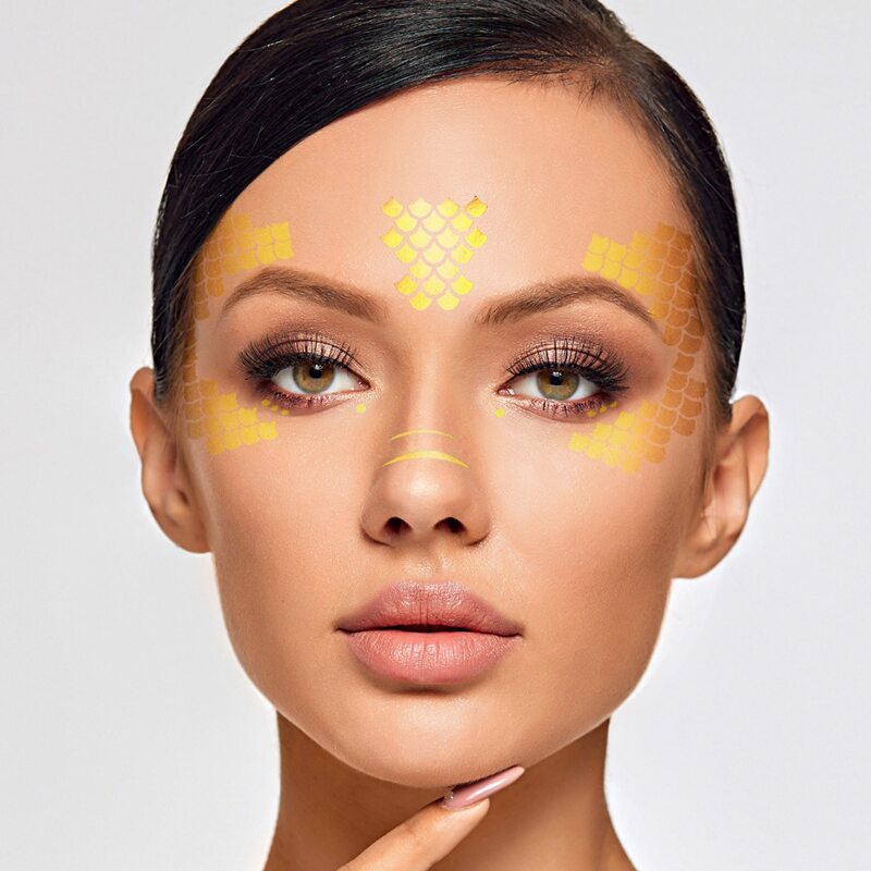 

1sheet Fish Scales Facial Tattoo Sticker, Gold