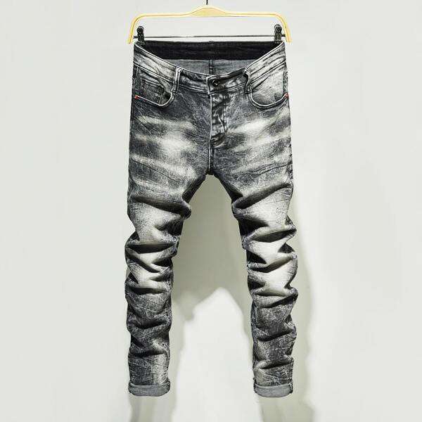 

Men Washed Pocket Detail Skinny Jeans, Dark grey