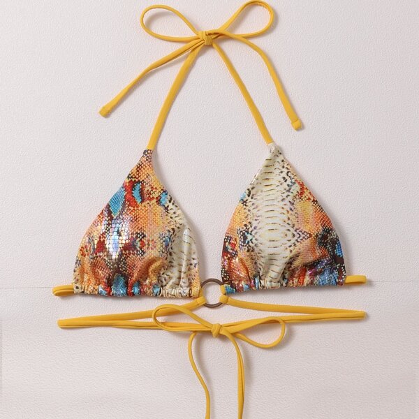 

Snakeskin Ring Linked Halter Bikini Top, Multicolor