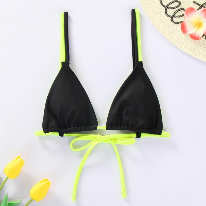 

Double Strap Micro Triangle Bikini Top, Black