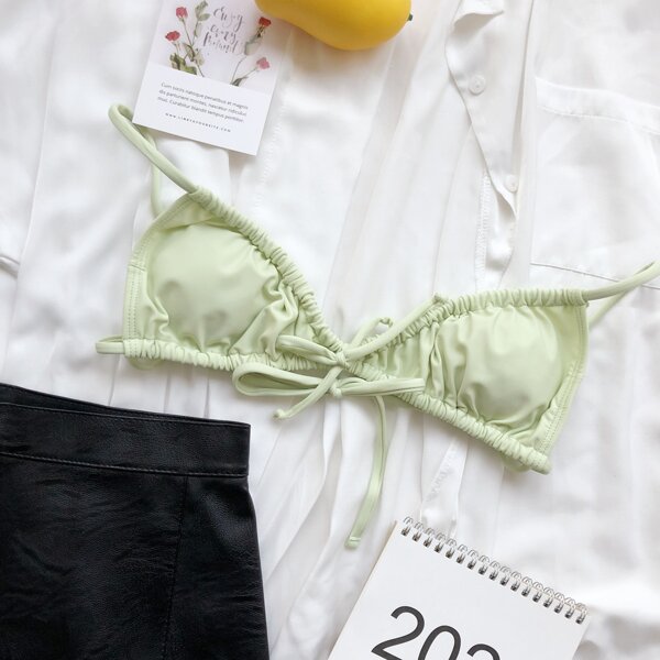 

Tie Front Bikini Top, Olive green
