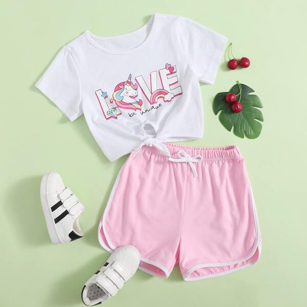 

Toddler Girls Unicorn & Slogan Graphic Tee & Track Shorts, Multicolor
