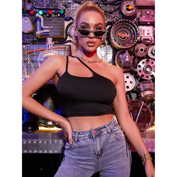 

One Shoulder Crop Top, Black