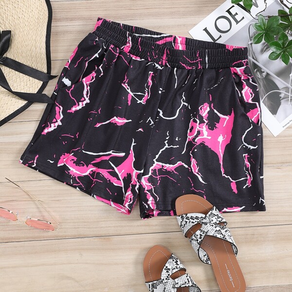 

Abstract Print Elastic Waist Shorts, Multicolor