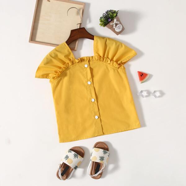 

Toddler Girls Frill Trim Button Up Blouse, Yellow